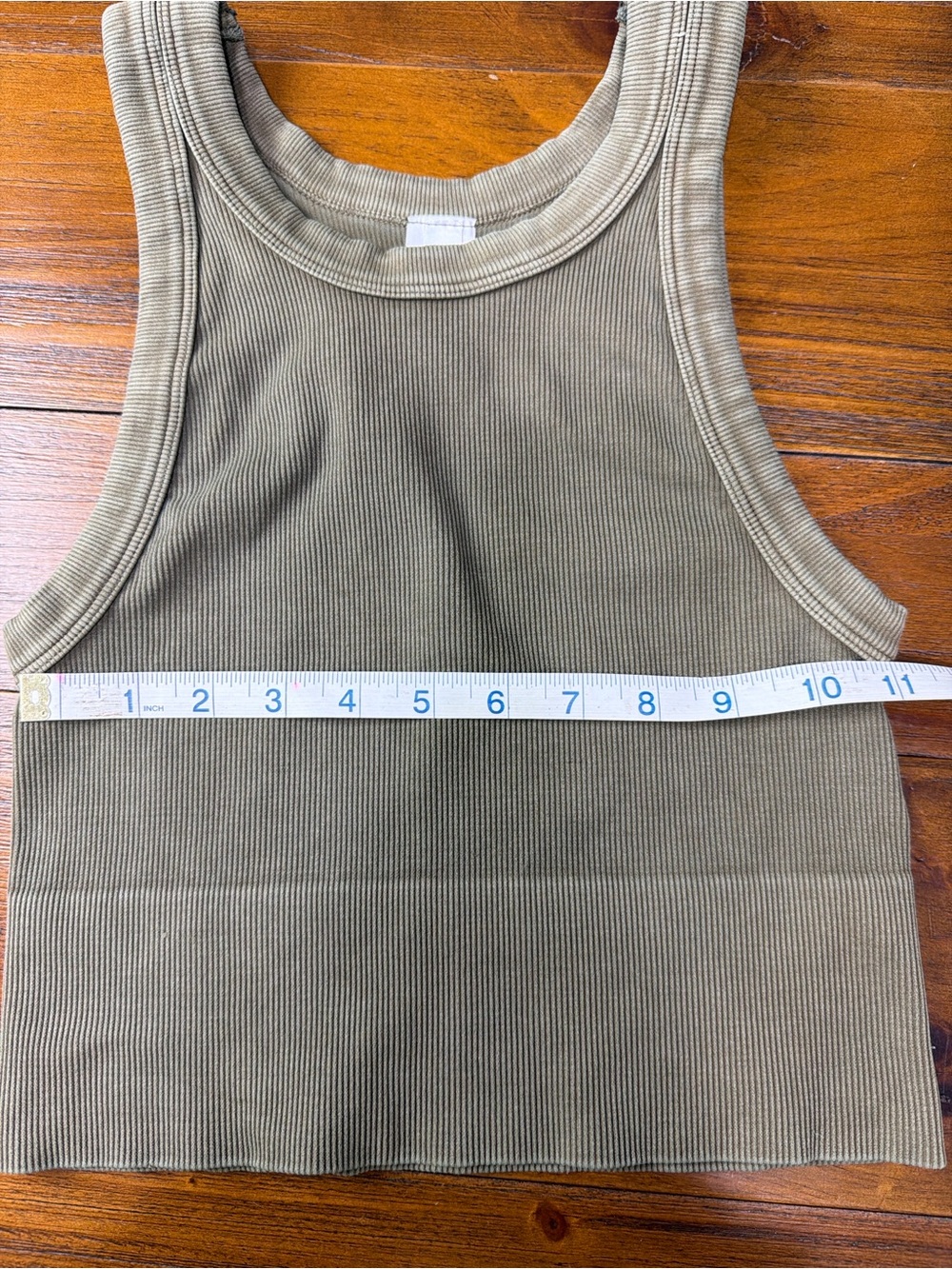Olive Ribbed Racerback Crop Tank Top - Picture 3 of 6